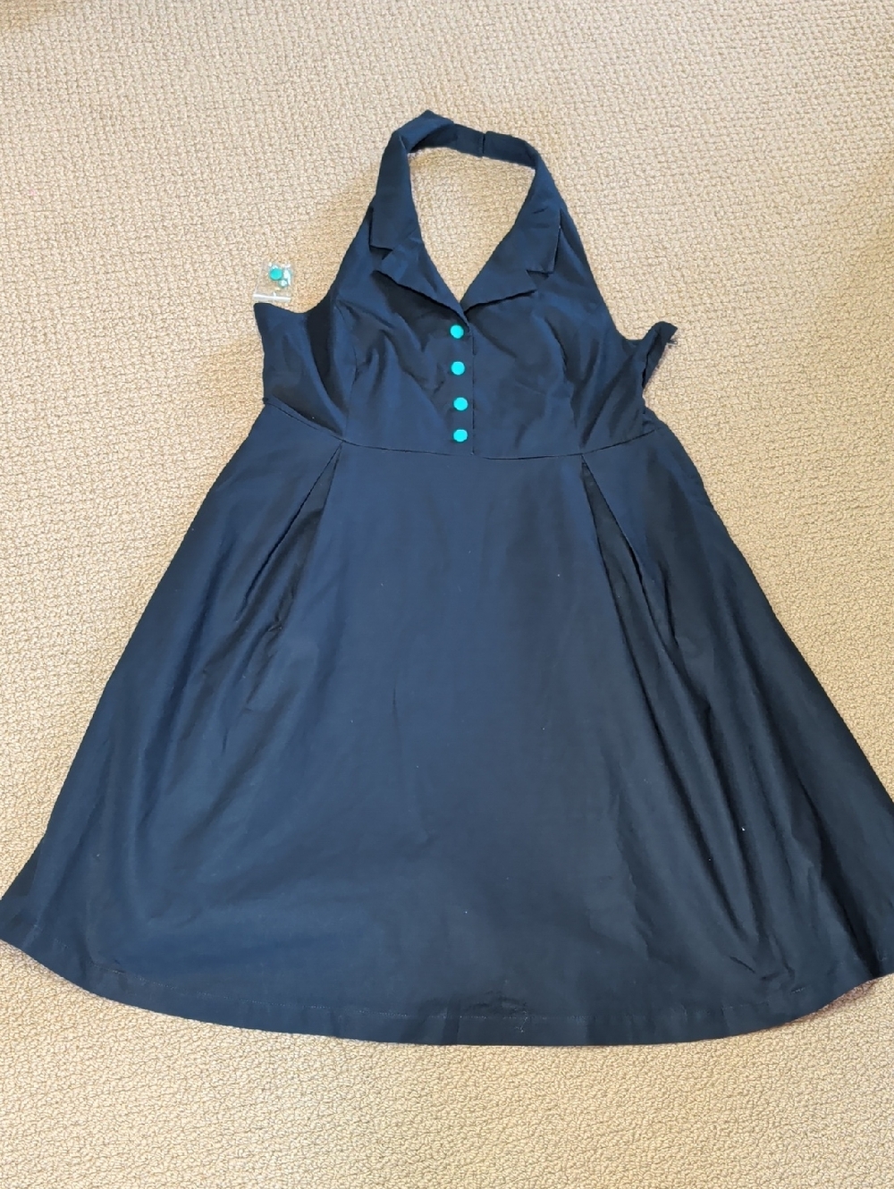 Retro Housewife Navy Swing halter Dress with Teal Buttons and Pockets XL - Picture 7 of 11
